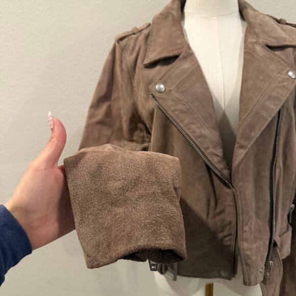 BLANKNYC Suede Moto Jacket Large Taupe Brown Real Leather Biker Fall Edgy Fall - Picture 4 of 6